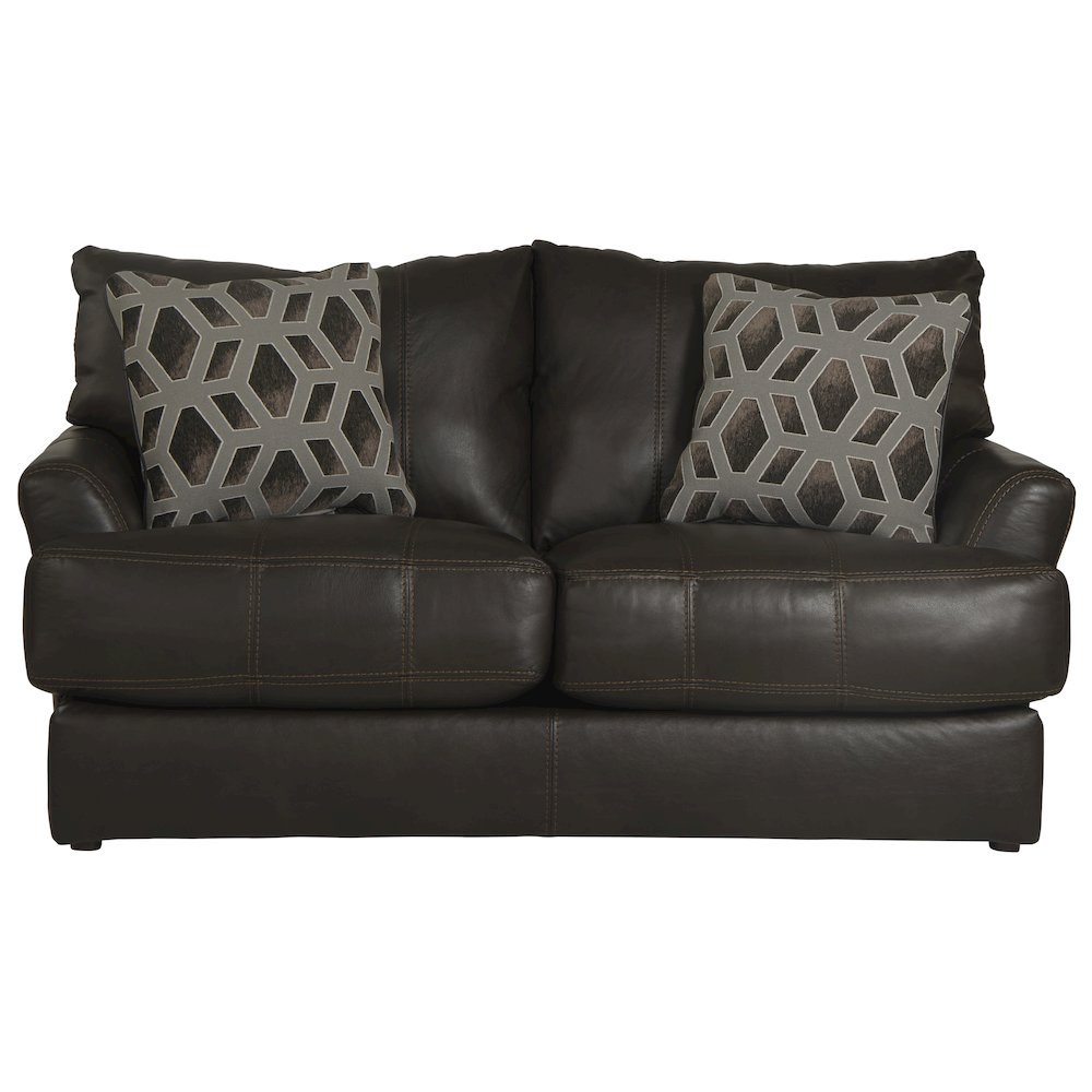 Top Grain Italian Leather Match Loveseat with Cuddler Cushions in Brown Color