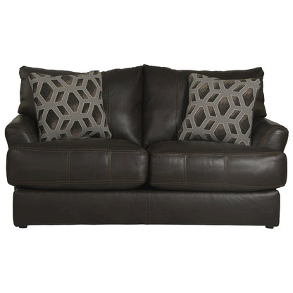 Top Grain Italian Leather Match Loveseat with Cuddler Cushions in Brown Color