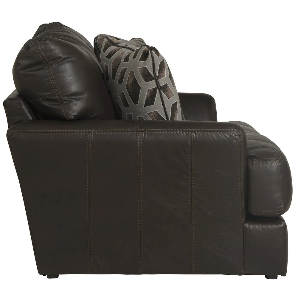 Top Grain Italian Leather Match Loveseat with Cuddler Cushions in Brown Color