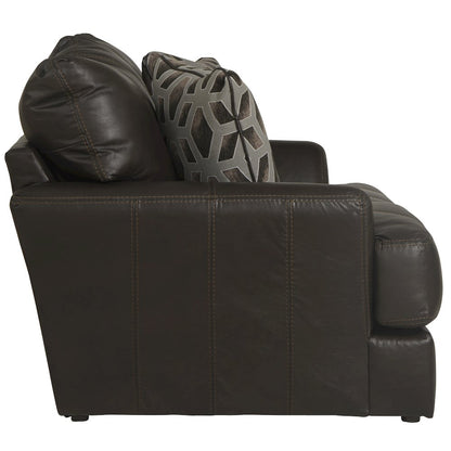 Top Grain Italian Leather Match Loveseat with Cuddler Cushions in Brown Color