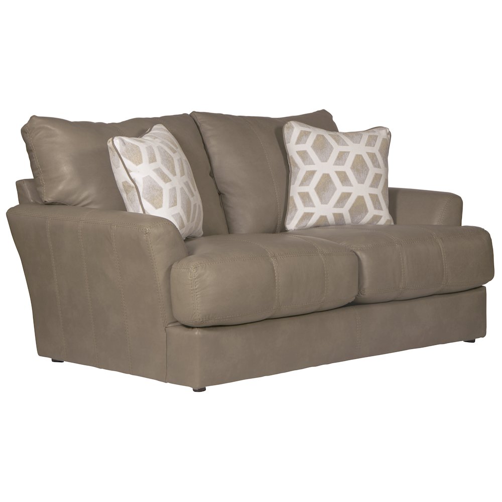 Top Grain Italian Leather Match Loveseat with Cuddler Cushions in Beige Color