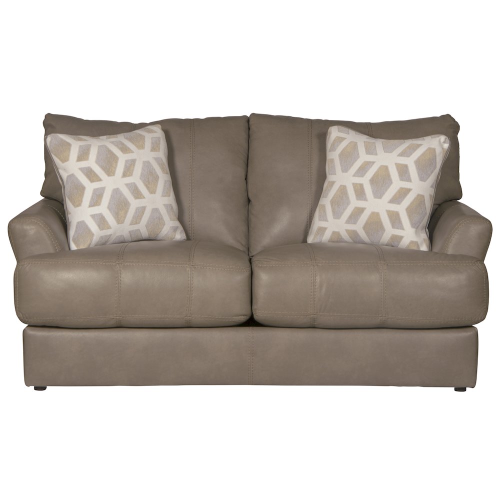 Top Grain Italian Leather Match Loveseat with Cuddler Cushions in Beige Color