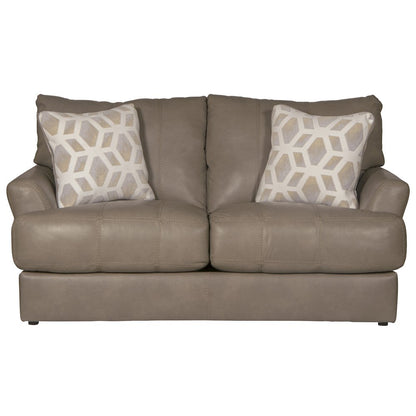 Top Grain Italian Leather Match Loveseat with Cuddler Cushions in Beige Color