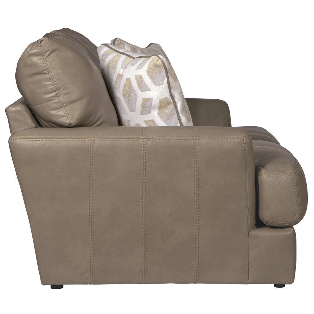 Top Grain Italian Leather Match Loveseat with Cuddler Cushions in Beige Color