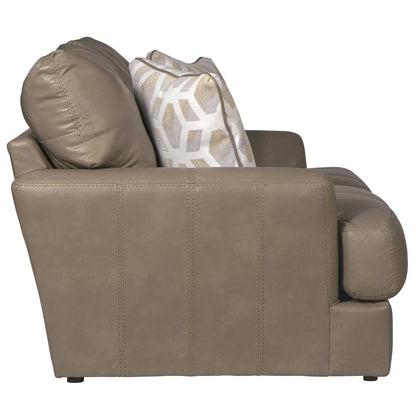 Top Grain Italian Leather Match Loveseat with Cuddler Cushions in Beige Color