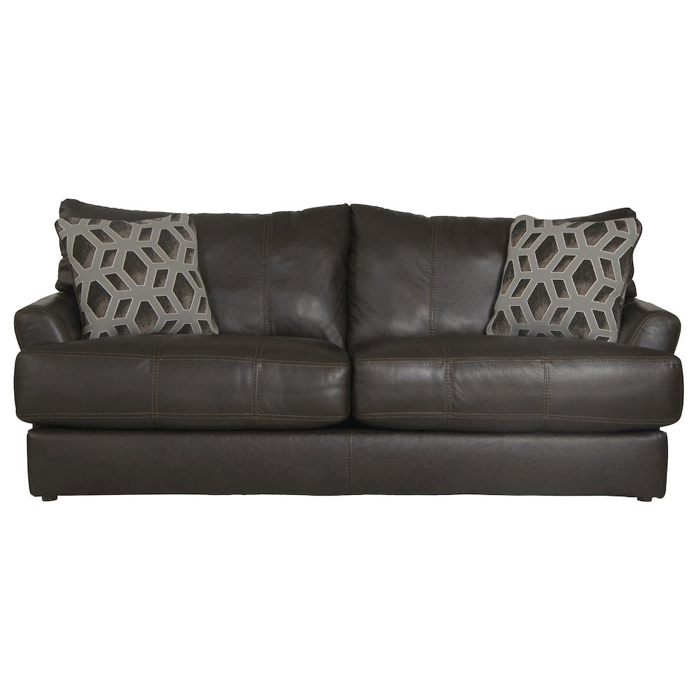 Prato Top Grain Italian Leather Match Sofa with Cuddler Cushions in Brown Color