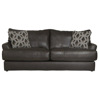 Prato Top Grain Italian Leather Match Sofa with Cuddler Cushions in Brown Color