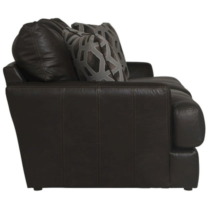 Prato Top Grain Italian Leather Match Sofa with Cuddler Cushions in Brown Color