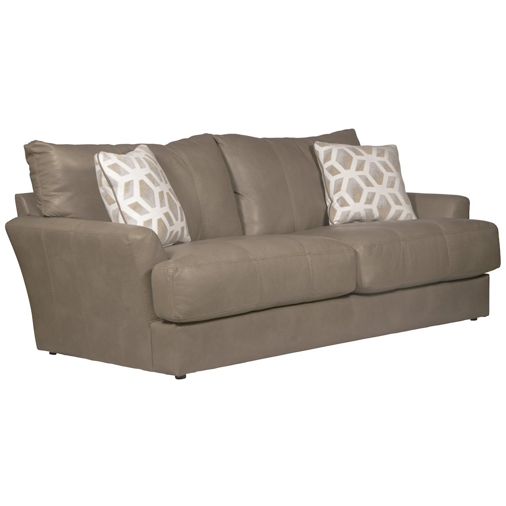 Prato Top Grain Italian Leather Match Sofa with Cuddler Cushions in Beige Color