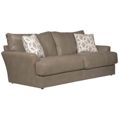 Prato Top Grain Italian Leather Match Sofa with Cuddler Cushions in Beige Color