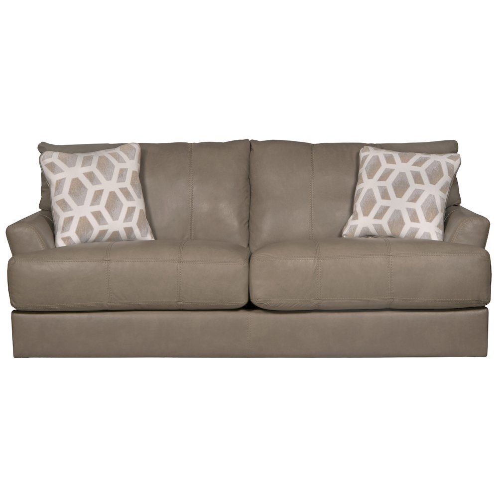 Prato Top Grain Italian Leather Match Sofa with Cuddler Cushions in Beige Color