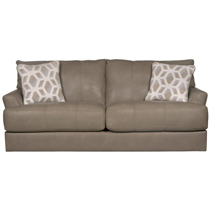 Prato Top Grain Italian Leather Match Sofa with Cuddler Cushions in Beige Color