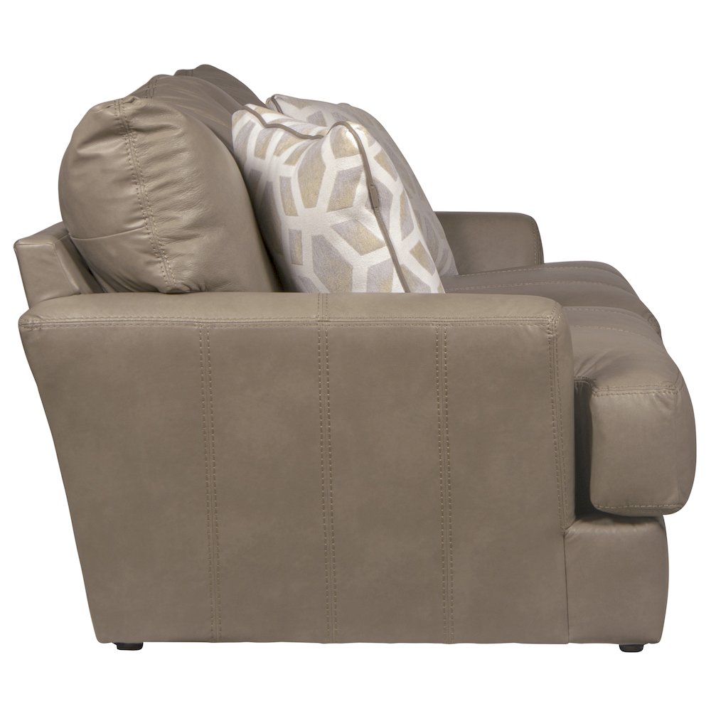 Prato Top Grain Italian Leather Match Sofa with Cuddler Cushions in Beige Color
