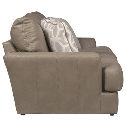 Prato Top Grain Italian Leather Match Sofa with Cuddler Cushions in Beige Color