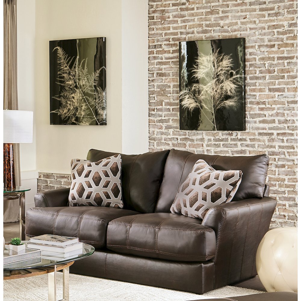 Top Grain Italian Leather Match Loveseat with Cuddler Cushions in Brown Color