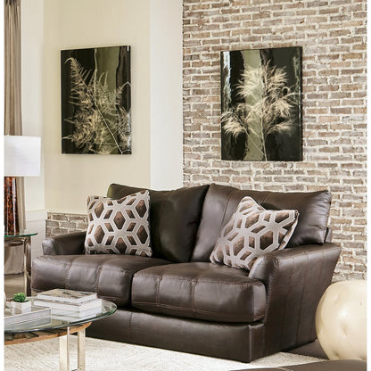 Top Grain Italian Leather Match Loveseat with Cuddler Cushions in Brown Color