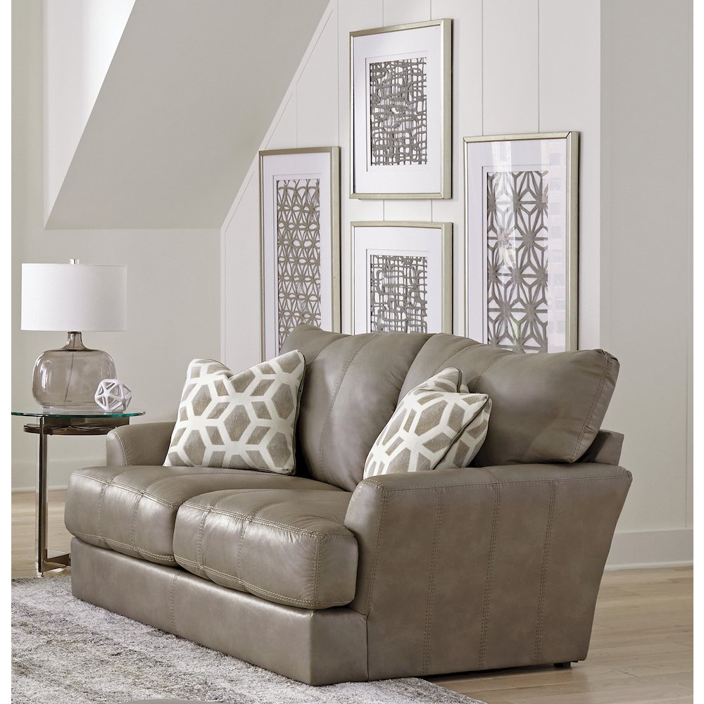 Top Grain Italian Leather Match Loveseat with Cuddler Cushions in Beige Color
