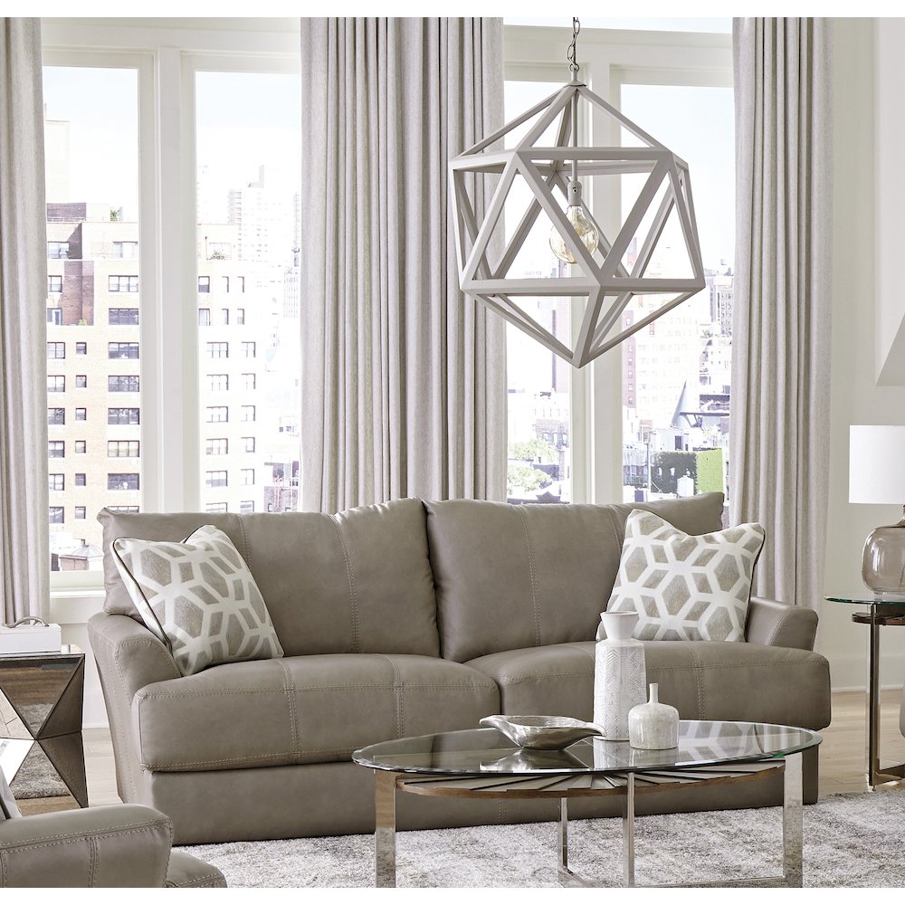 Prato Top Grain Italian Leather Match Sofa with Cuddler Cushions in Beige Color