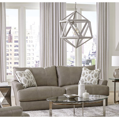 Prato Top Grain Italian Leather Match Sofa with Cuddler Cushions in Beige Color
