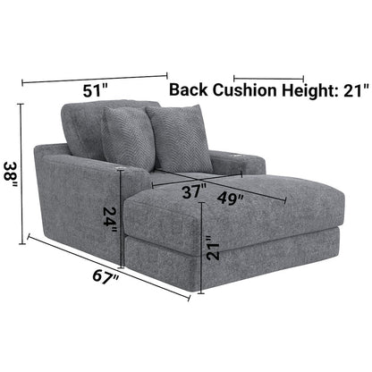 Cozy Chaise with USB Charging Ports in Grey Color