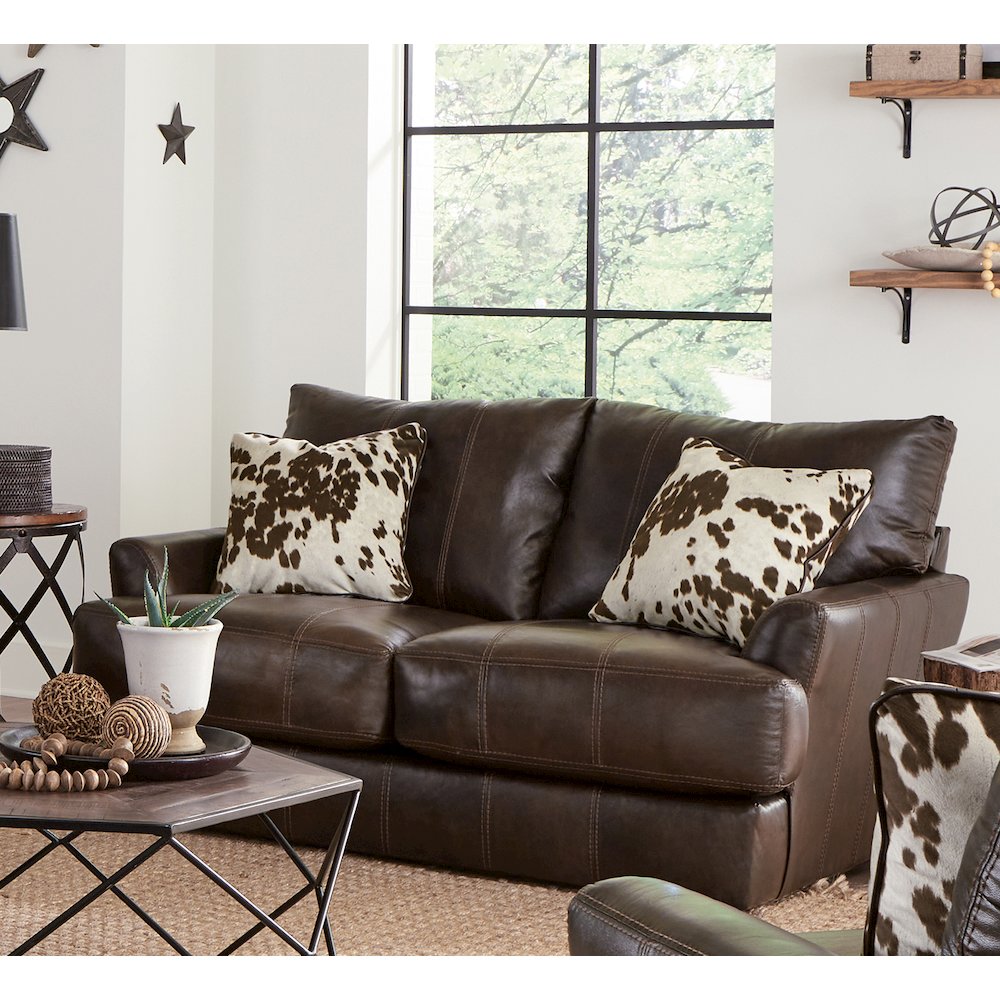 Pavia Top Grain Italian Leather Match Loveseat with Cuddler Cushions