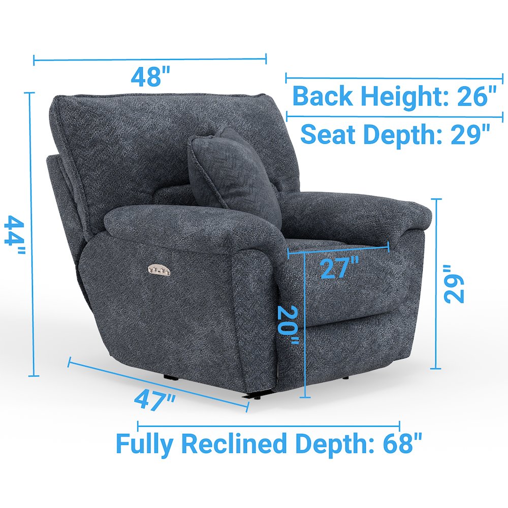 Paxon Deep Seat Power Lay Flat Recliner with Power Adjustable Headrest