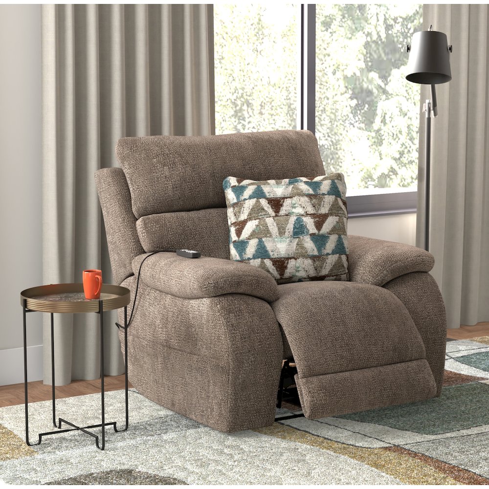 Gravity Power Recliner w Power Adjustable Headrest & Lumbar in Mushroom color