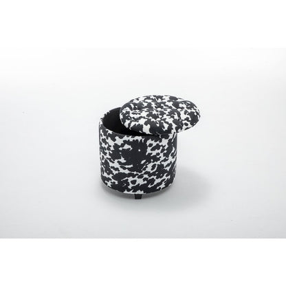 Round Black and White Sorage Cow Print Storage Ottoman Stool