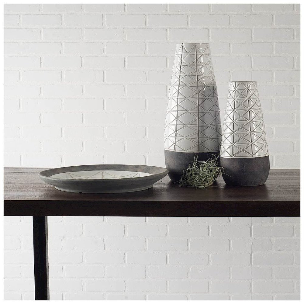 Harrier II Large Gray Ceramic Dark Base White Vase