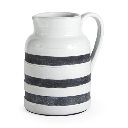 Harmon II  Large White w/ Charcoal Stripes Ceramic Jug