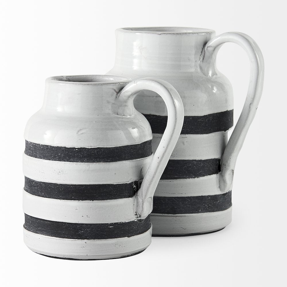 Harmon II  Large White w/ Charcoal Stripes Ceramic Jug