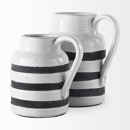 Harmon II  Large White w/ Charcoal Stripes Ceramic Jug