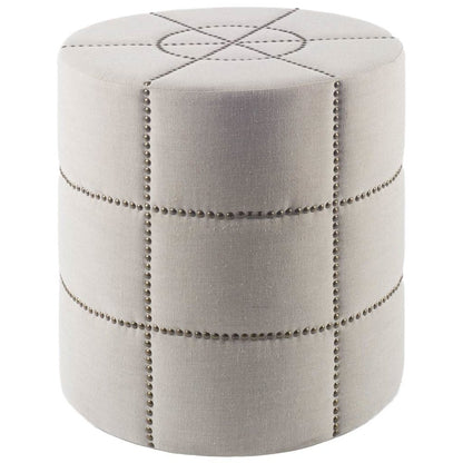 Beacon 20.5"H Cream Fabric w/ Metal Tacks Round Ottoman