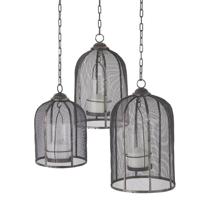 Jutland Set of Three Black Metal Bird Cage Candle Holder Lanterns