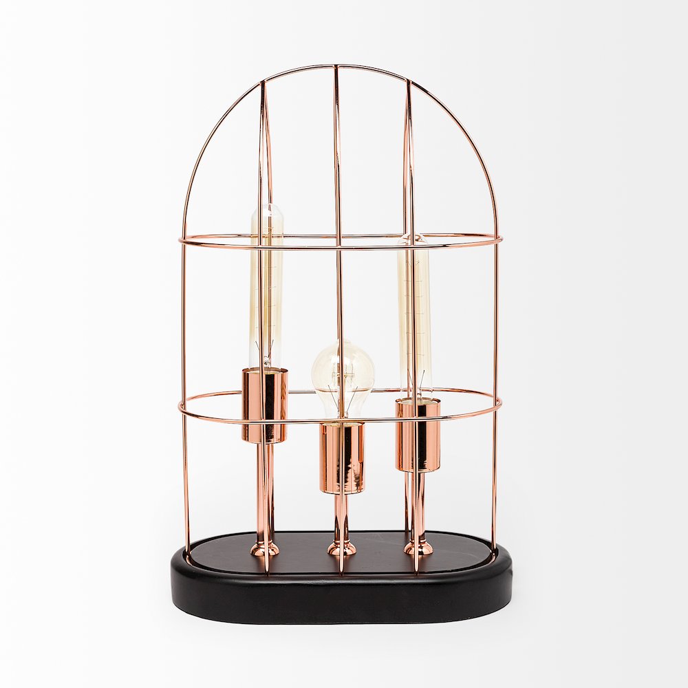 Sutton (19.3"H) Rose-Gold Metal Cylindrical Cage Three Bulb Table Lamp