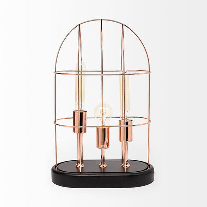 Sutton (19.3"H) Rose-Gold Metal Cylindrical Cage Three Bulb Table Lamp