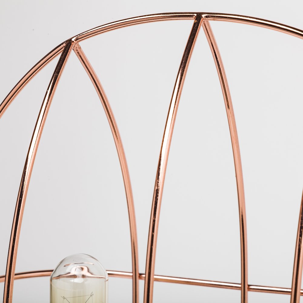 Sutton (19.3"H) Rose-Gold Metal Cylindrical Cage Three Bulb Table Lamp
