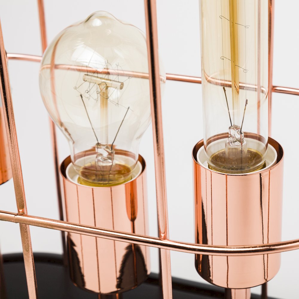 Sutton (19.3"H) Rose-Gold Metal Cylindrical Cage Three Bulb Table Lamp