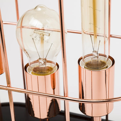 Sutton (19.3"H) Rose-Gold Metal Cylindrical Cage Three Bulb Table Lamp