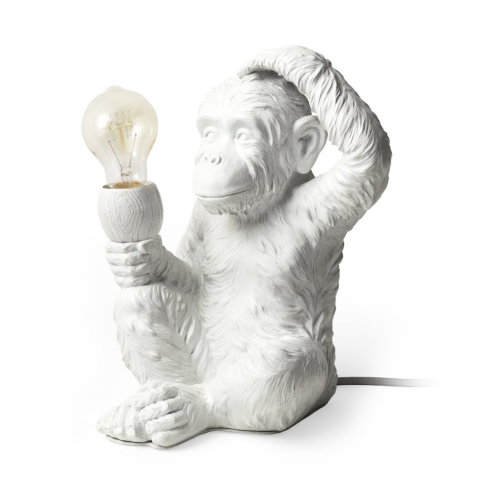 Simia (12"H) White Resin Playful Monkey Table Lamp