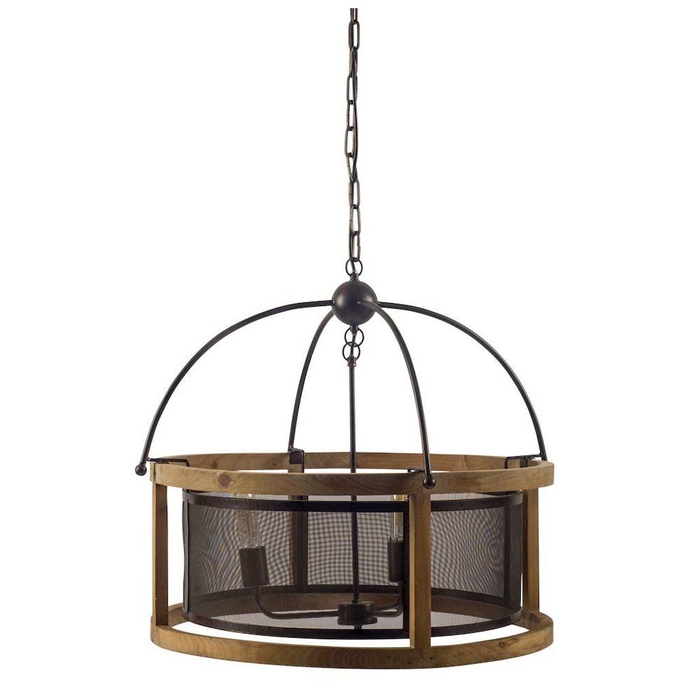 Penhill (25"x24") Black and Wooden Three Bulb Chandelier