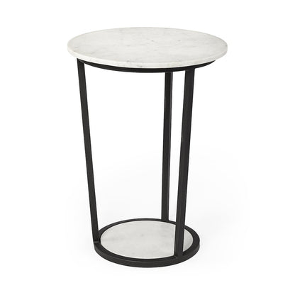 White Round Marble Top W/Black Metal Frame Accent Table