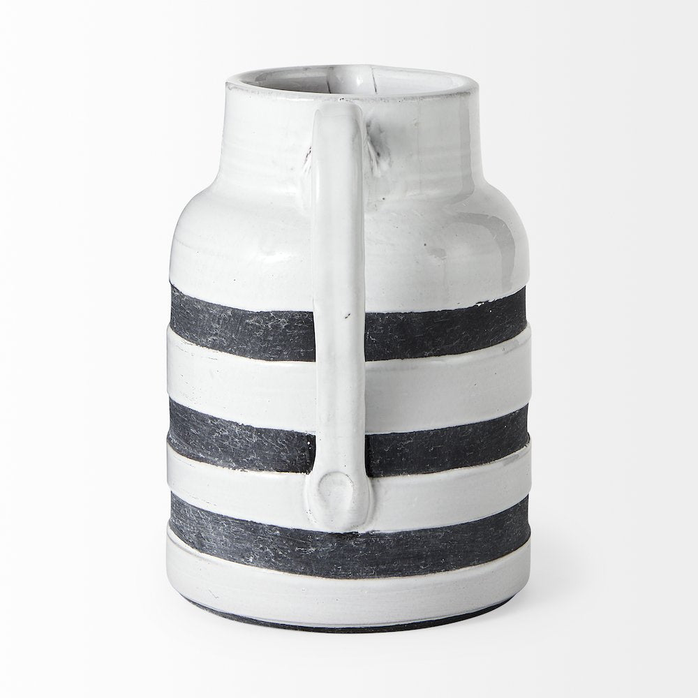 Harmon II  Large White w/ Charcoal Stripes Ceramic Jug