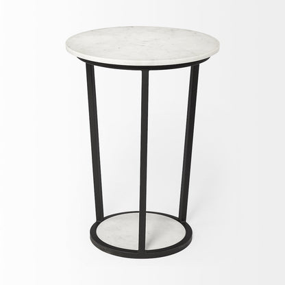 White Round Marble Top W/Black Metal Frame Accent Table