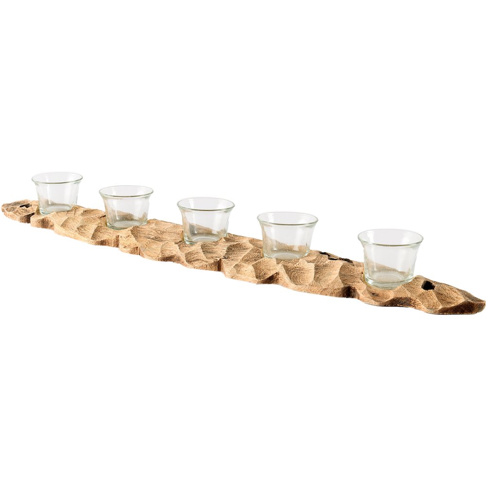 Yerba Reclaimed Mango Wood Five Tealight Table Candle Holder