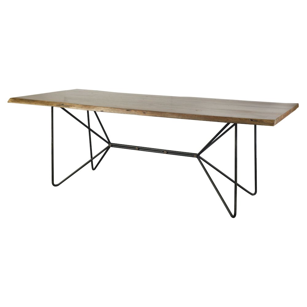 Rectangular Natural Wood Top W/Black Iron Base Dining Table