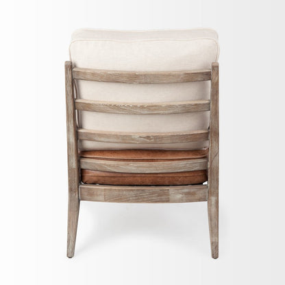 Harman II Cream Fabric and Brown Leather Seat Accent Chair