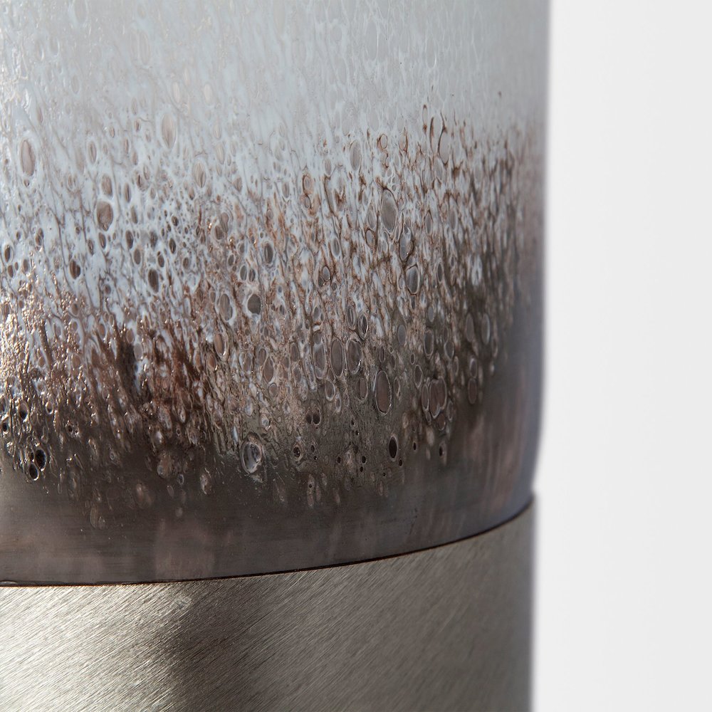 Baltic II Large White Brushed Silver Metal Bottom Glass Vase