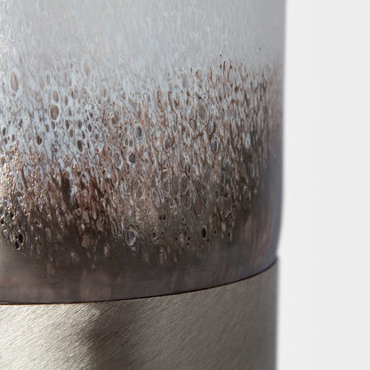 Baltic II Large White Brushed Silver Metal Bottom Glass Vase