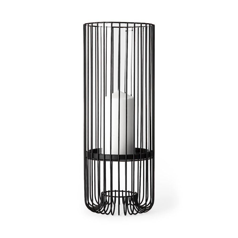 Velo II Large Black Metal Cylindrical Table Candle Holder
